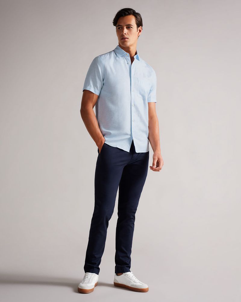 Ted Baker Addle Sleeve Linen Skjorta Herr Blå | GTM-015482