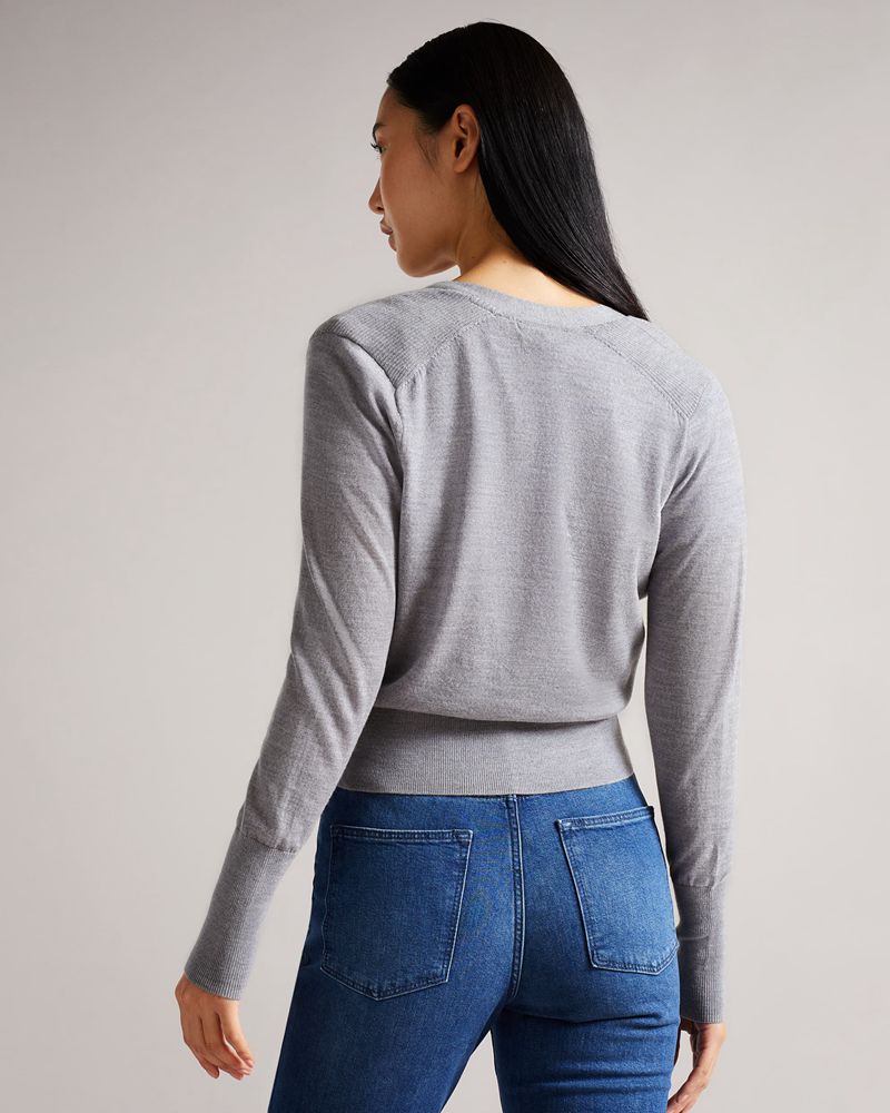 Ted Baker Aiyleen Merino Low V Cardigan Stickat Dam Gray | MEG-345621