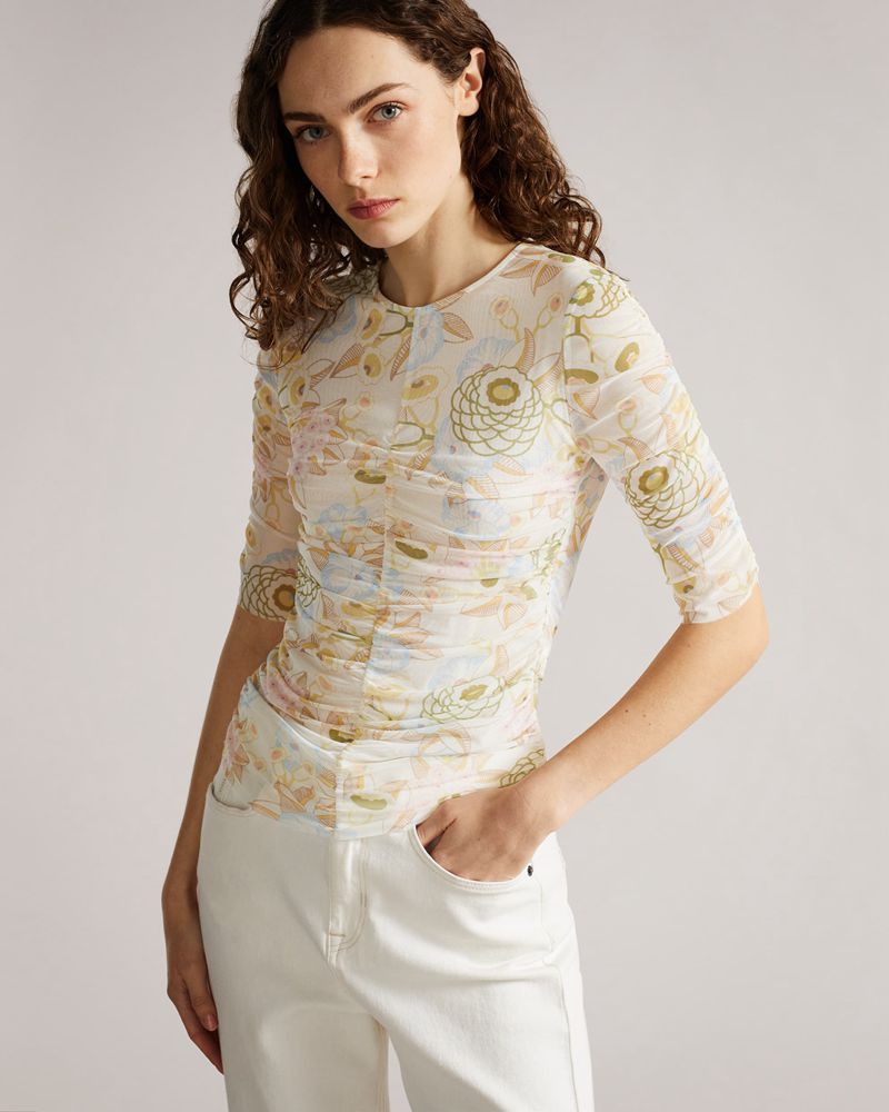 Ted Baker Alllaba Ruched Mesh Tee Blast Dam Gula | BUM-518679