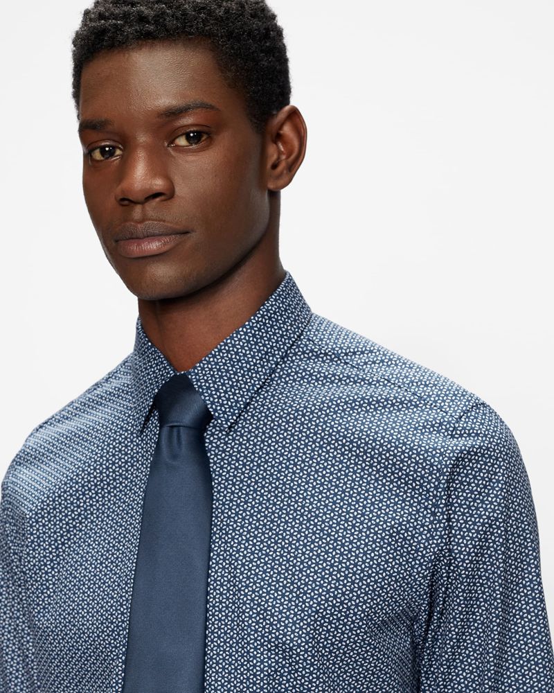 Ted Baker Ambss Slim Fit Dot Print Skjorta Herr Marinblå | NJA-207341