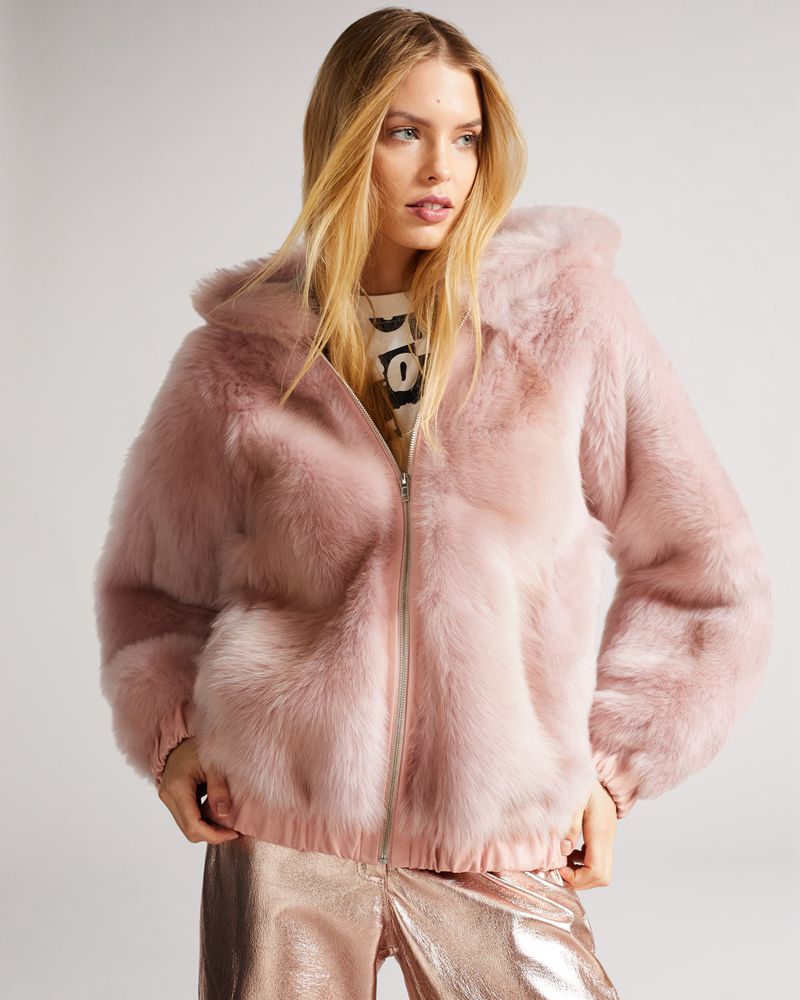 Ted Baker Amerie Sheepskin Hoodie Jacka Dam Rosa | TRG-690721