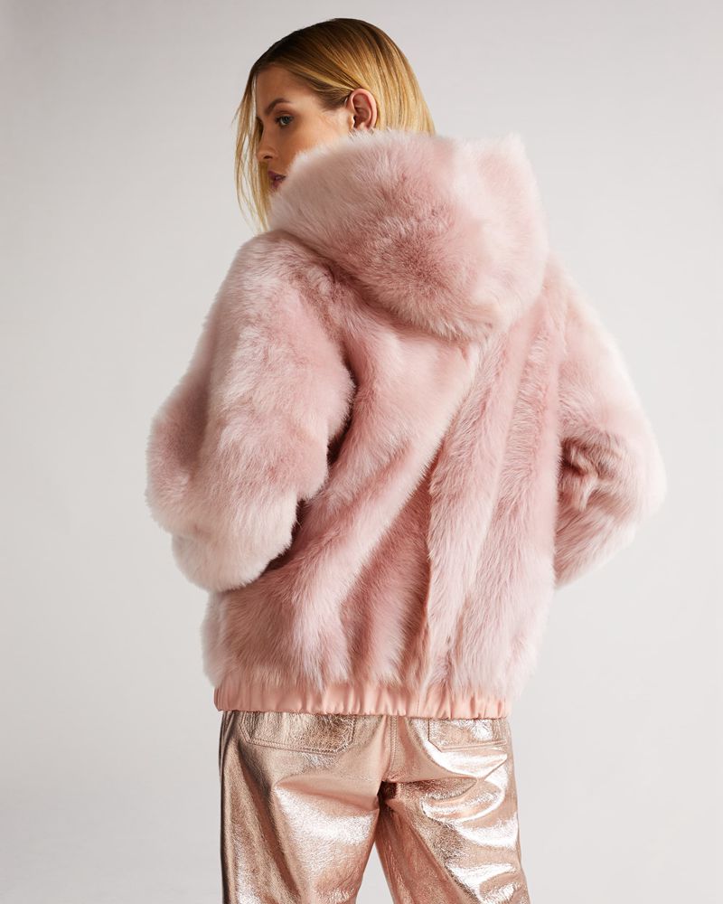 Ted Baker Amerie Sheepskin Hoodie Jacka Dam Rosa | TRG-690721