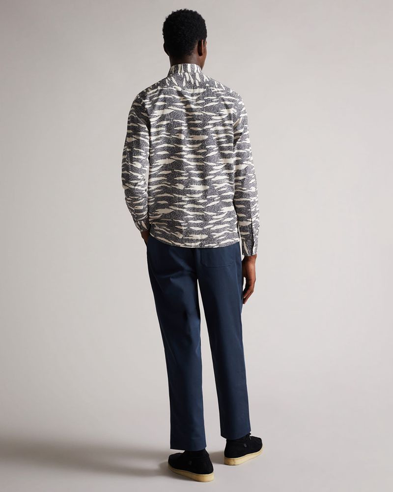 Ted Baker Annex Ls Zebra Print Skjorta Herr Marinblå | WNK-314092