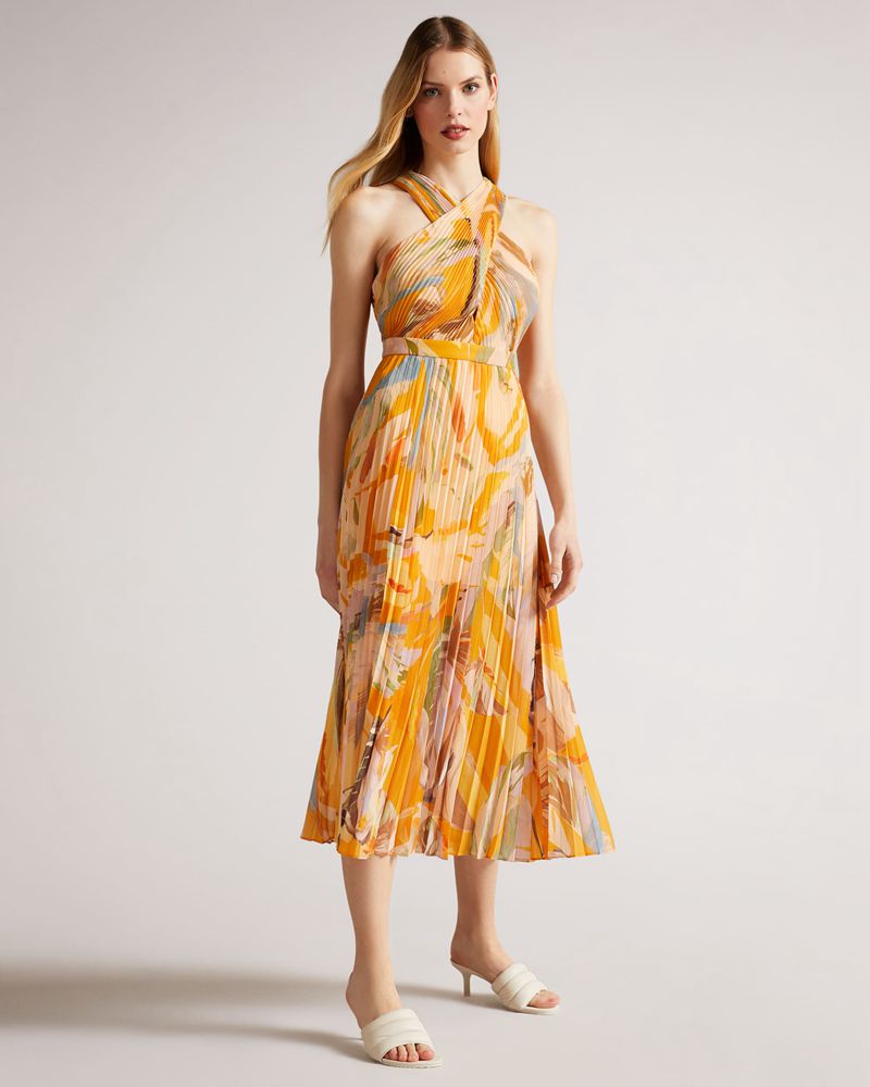 Ted Baker Ansa Cross Front Pleated Midi Klänning Dam Orange | XAW-073459