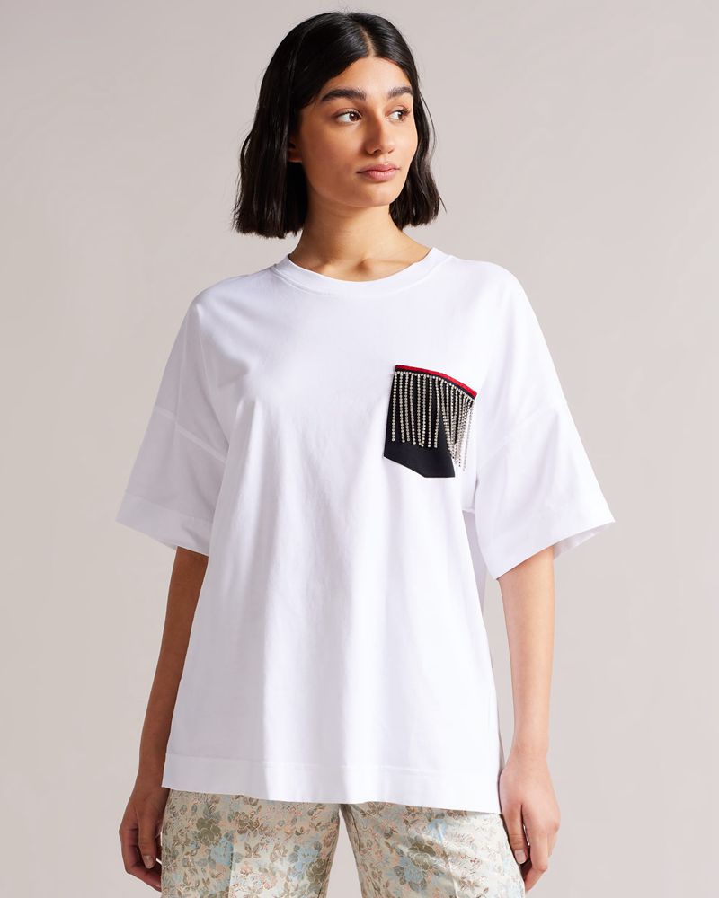 Ted Baker Arioso Jersey Tee With Pocket Fringe Blast Dam Vita | TGJ-403916