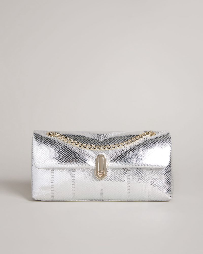 Ted Baker Ayalani Snake Detail Läder Pufferuette Axelväska Dam Silver | BJP-683054