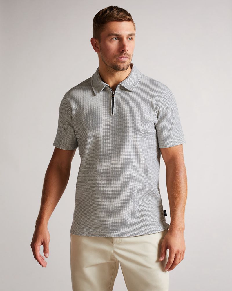 Ted Baker Backley -Sleeved Zip Polo Blast Herr Gray | JOF-870214