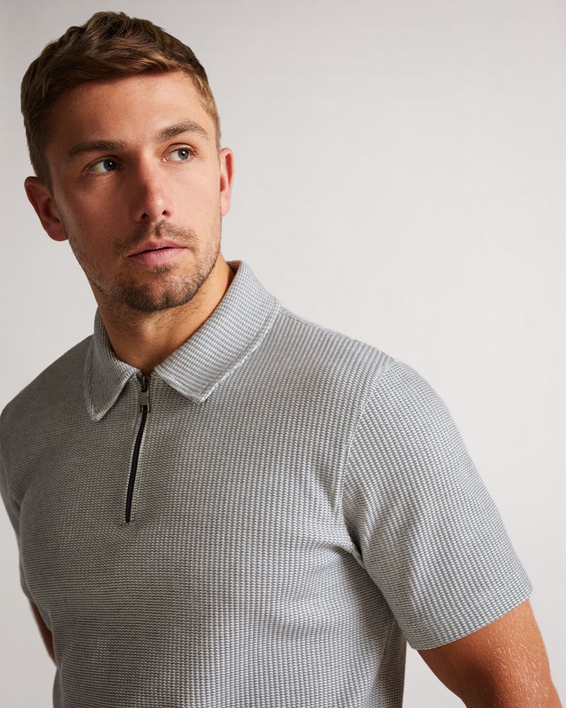 Ted Baker Backley -Sleeved Zip Polo Blast Herr Gray | JOF-870214