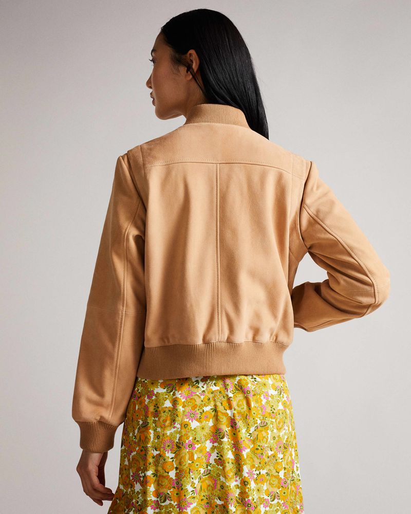 Ted Baker Benia Cropped Mocka Bomber With Deep Rib Jacka Dam Bruna | XOU-967853