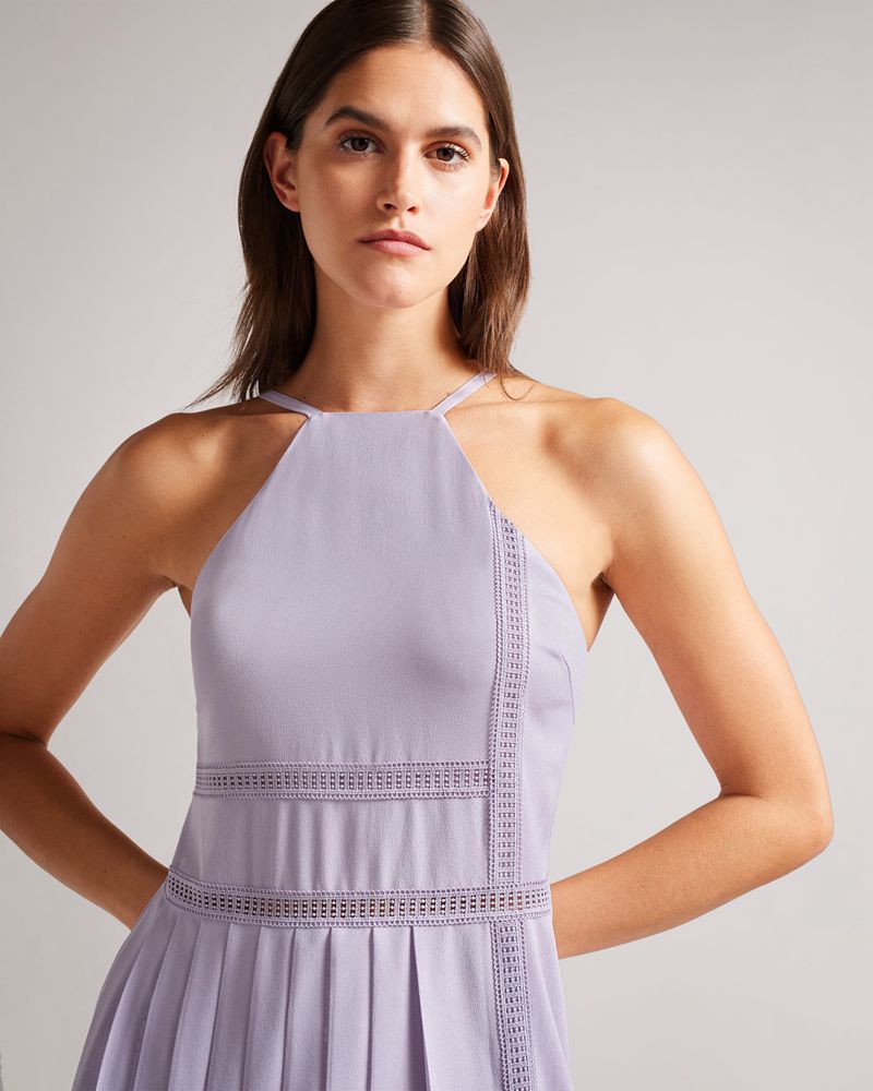 Ted Baker Camylie Spets Insert Asymmetric Pleat Midi Klänning Dam Lila | ODE-701635