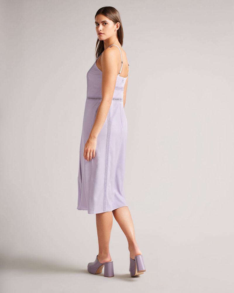 Ted Baker Camylie Spets Insert Asymmetric Pleat Midi Klänning Dam Lila | ODE-701635