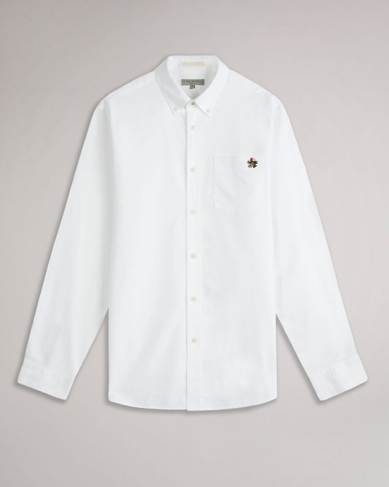 Ted Baker Caplet Long Sleeve Oxford Skjorta Herr Vita | ENQ-784560