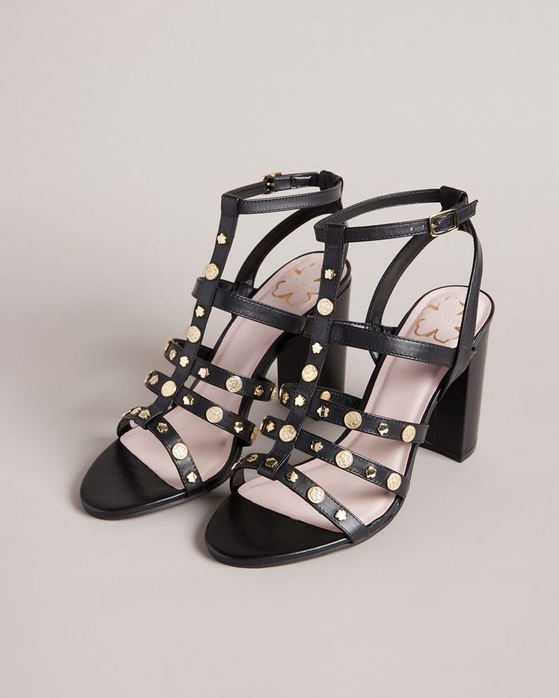 Ted Baker Carolya Stud Detail Block Höga Klackar Dam Svarta | SJK-216983