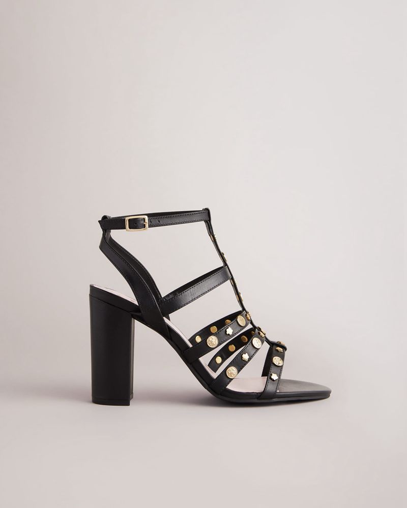 Ted Baker Carolya Stud Detail Block Höga Klackar Dam Svarta | SJK-216983