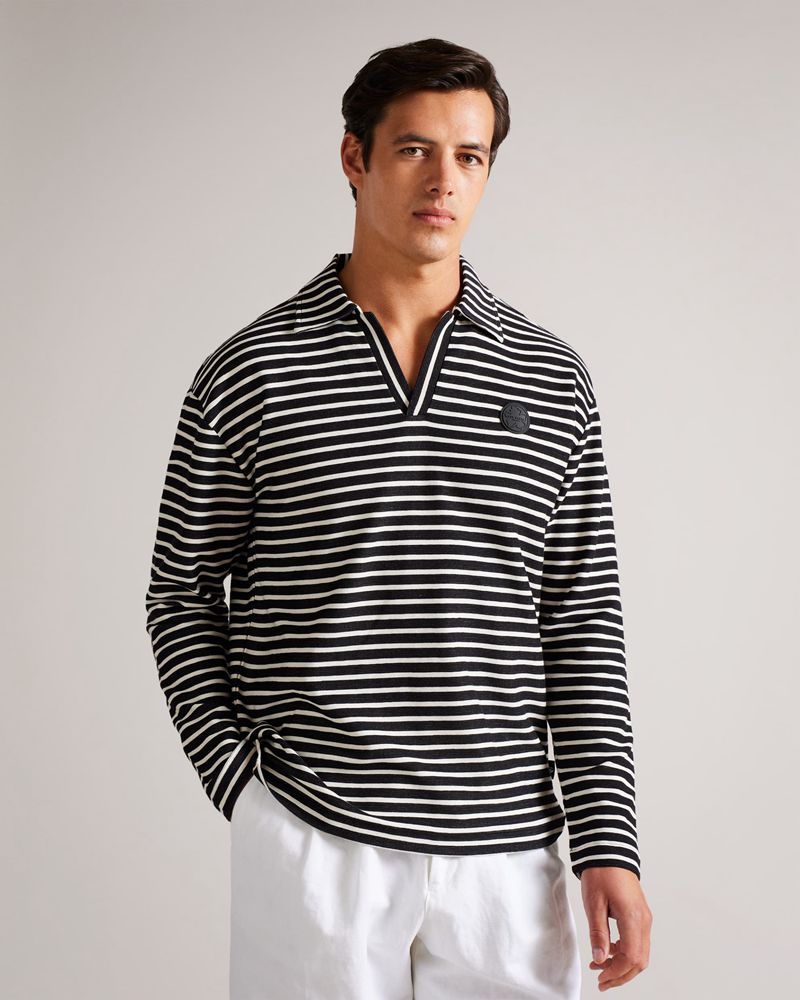 Ted Baker Clevely Ls Striped Polo Blast Herr Svarta | HOM-053912