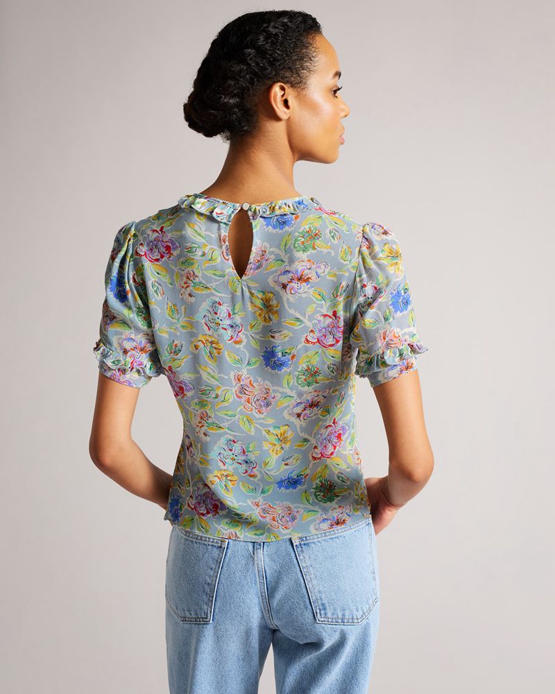 Ted Baker Colefax Floral Blouse Blast Dam Blå | FTA-184960