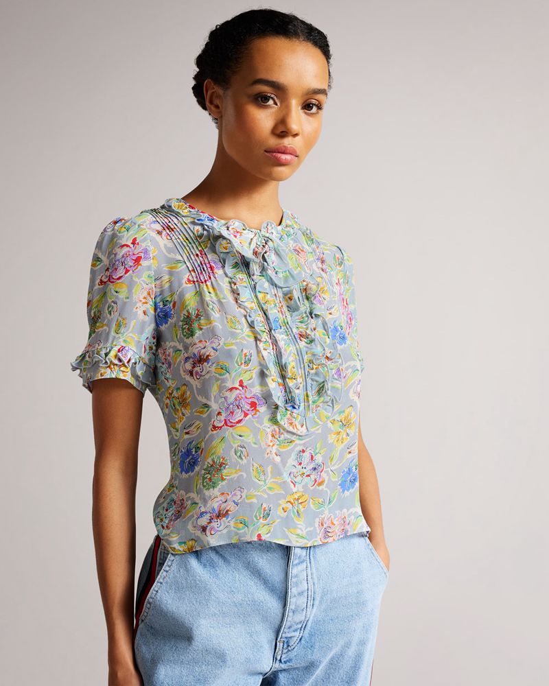 Ted Baker Colefax Floral Blouse Blast Dam Blå | FTA-184960