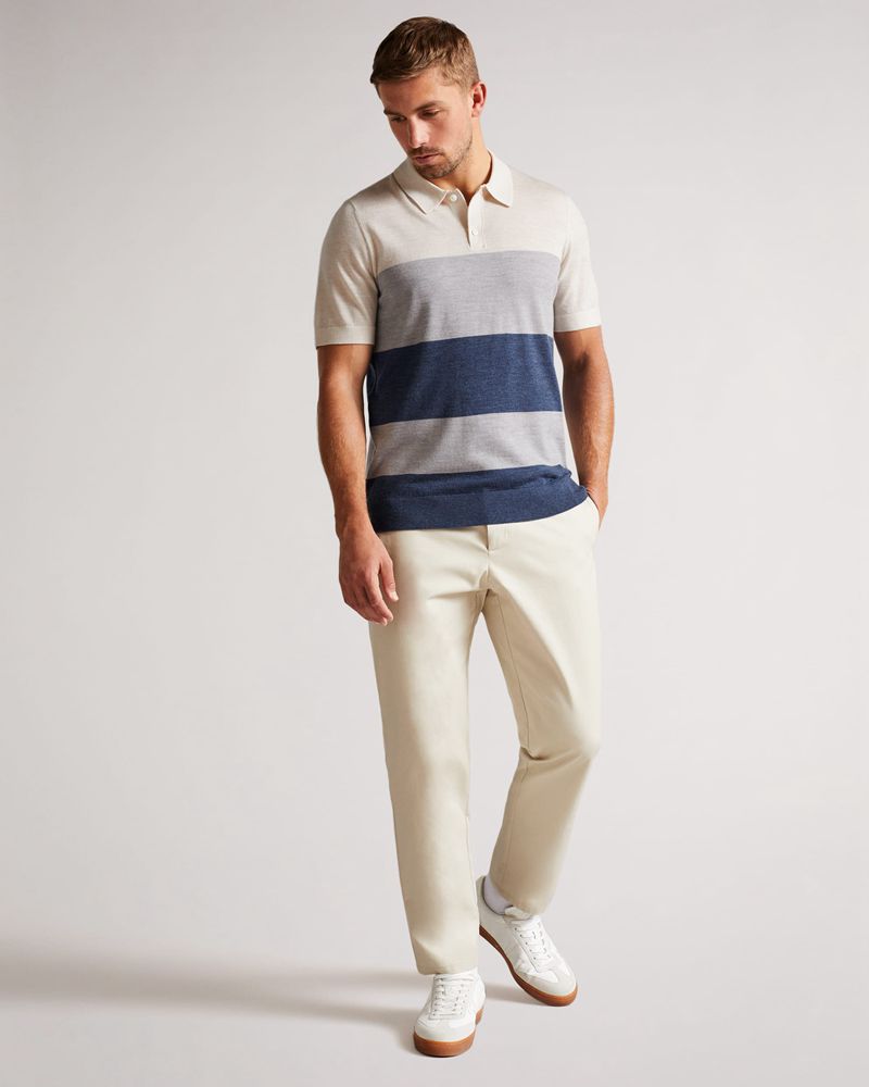 Ted Baker Cove Sleeve Multi Striped Merino Polo Blast Herr Vita | YRK-905462