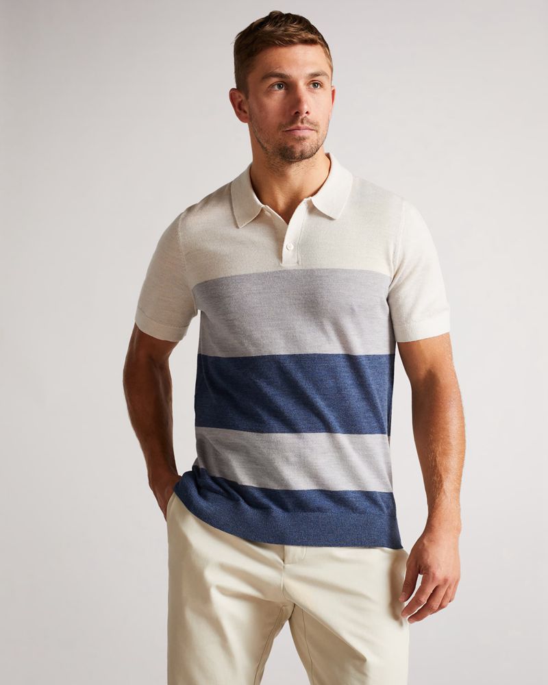 Ted Baker Cove Sleeve Multi Striped Merino Polo Blast Herr Vita | YRK-905462