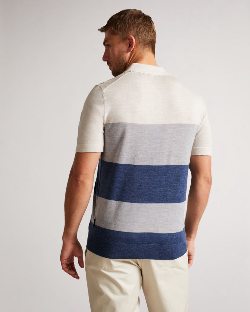 Ted Baker Cove Sleeve Multi Striped Merino Polo Blast Herr Vita | YRK-905462