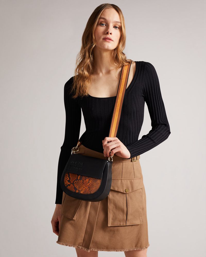 Ted Baker Darcels Branded Webbing Snake Effect Cross Body Crossbody Väska Dam Svarta | XWC-621598