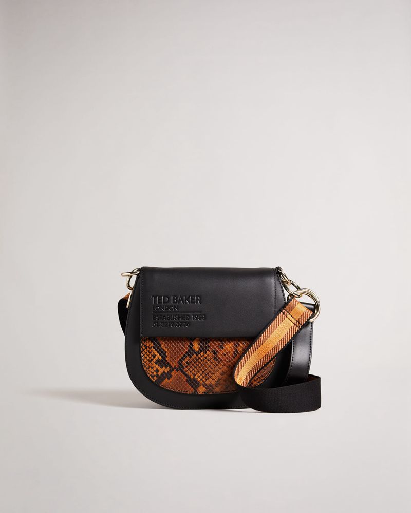 Ted Baker Darcels Branded Webbing Snake Effect Cross Body Crossbody Väska Dam Svarta | XWC-621598