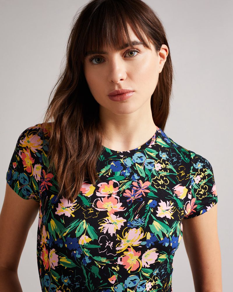 Ted Baker Donvia Printed Jersey Tee Blast Dam Svarta | RFQ-257413