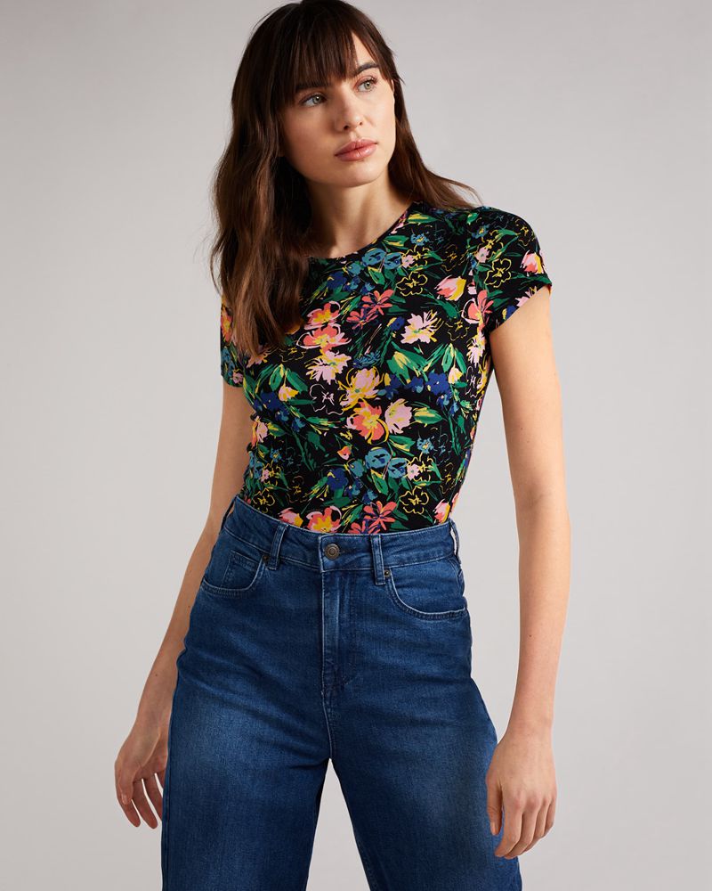 Ted Baker Donvia Printed Jersey Tee Blast Dam Svarta | RFQ-257413