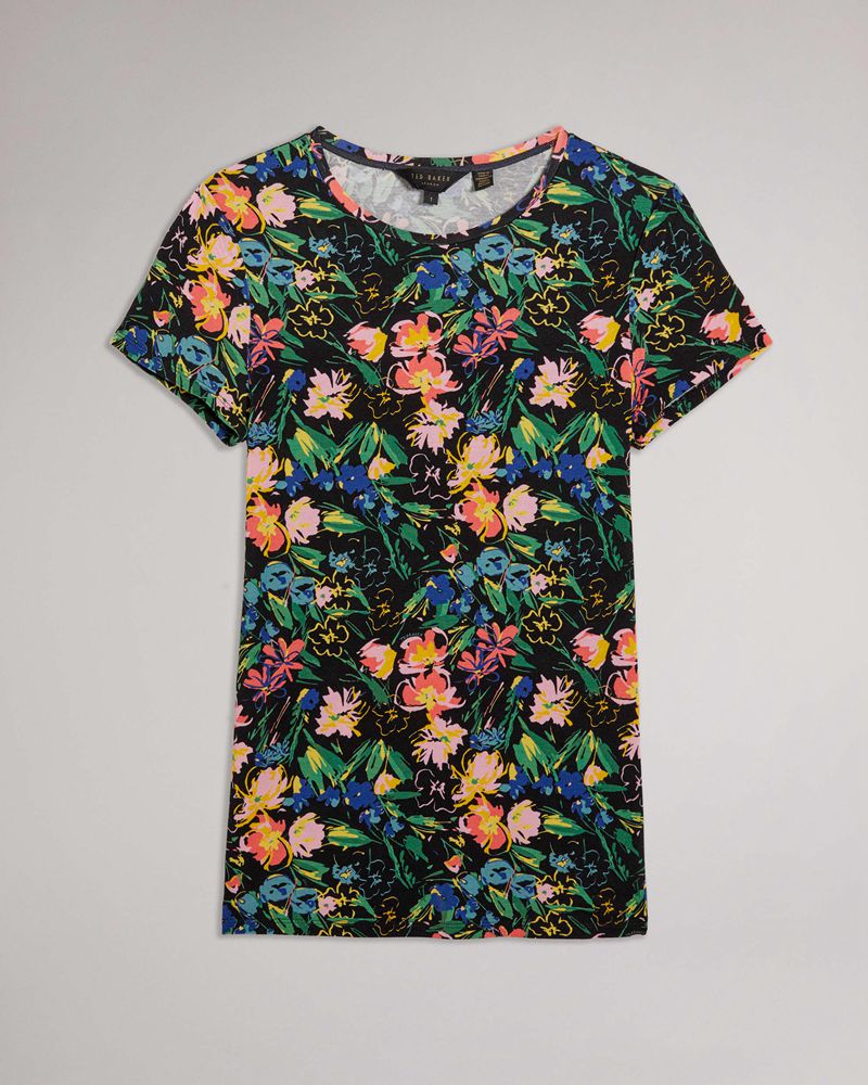 Ted Baker Donvia Printed Jersey Tee Blast Dam Svarta | RFQ-257413