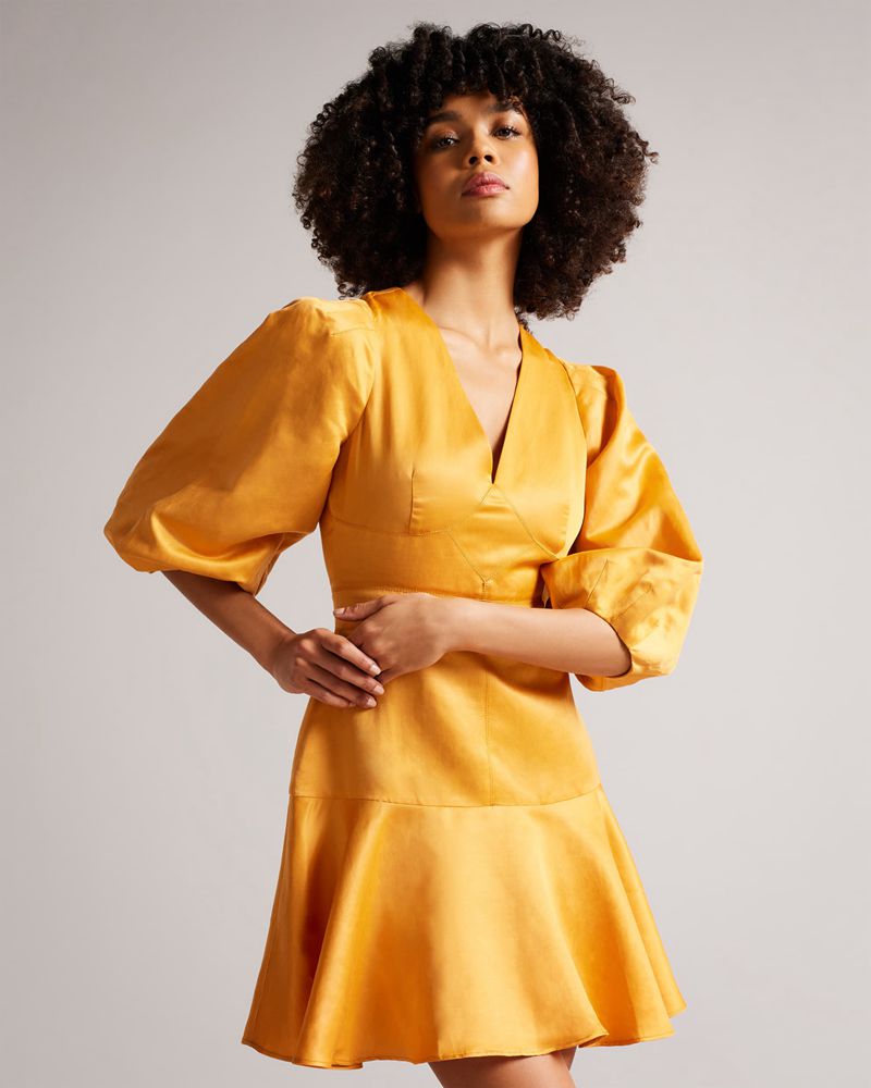 Ted Baker Dorotastitch Detail Linen Mini Klänning Dam Orange | NJZ-470925