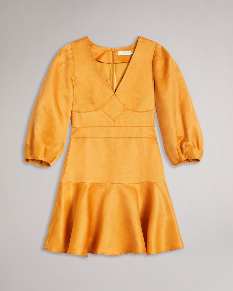 Ted Baker Dorotastitch Detail Linen Mini Klänning Dam Orange | NJZ-470925