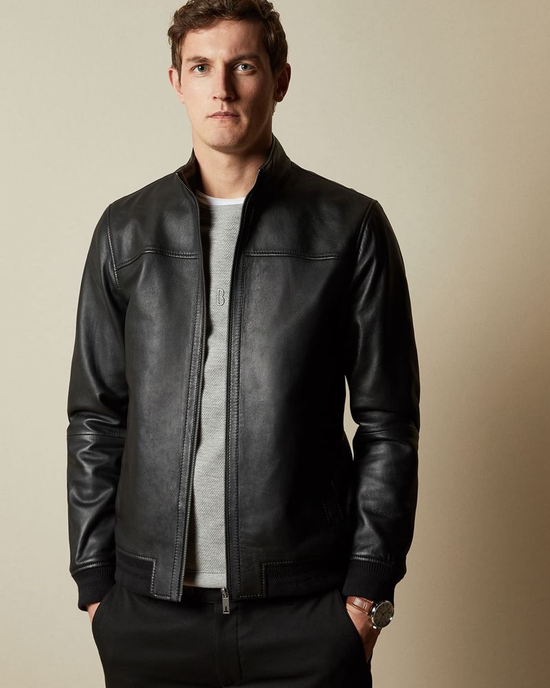 Ted Baker Dwite Läder Bomber Jacka Herr Svarta | CXS-173604