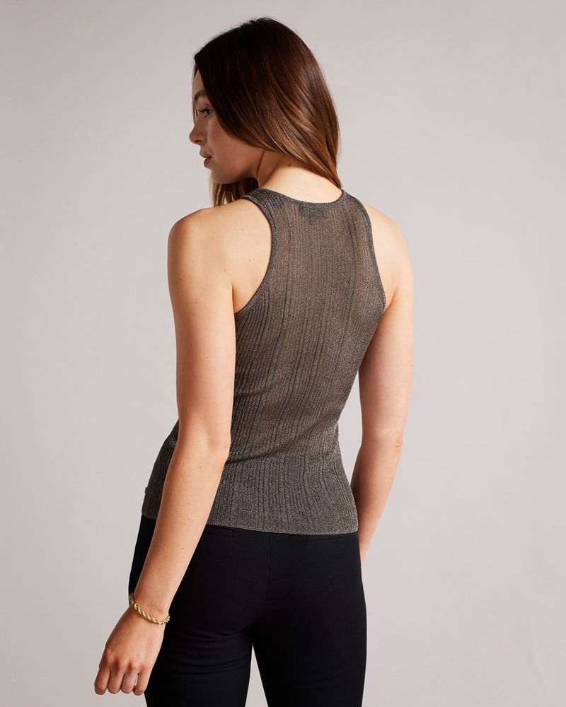 Ted Baker Felissa Metallic Racer Knit Tank Blast Dam Svarta | RSE-854290