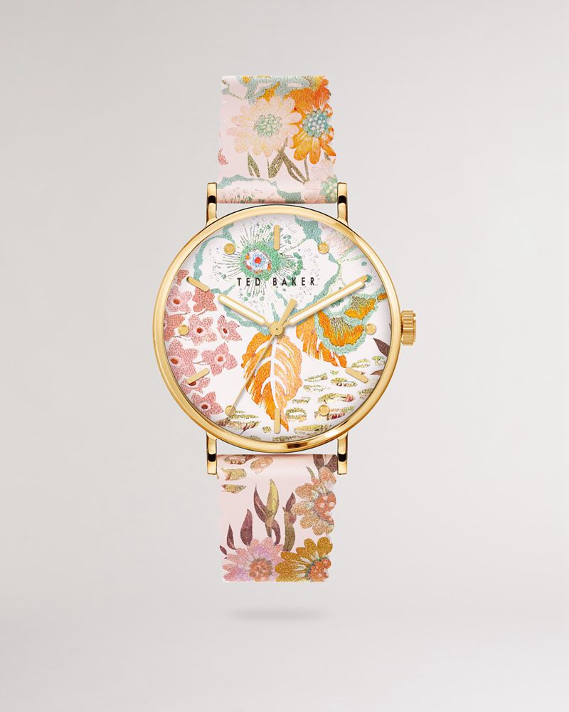 Ted Baker Filipap Printed Rem And Dial Klocka Dam Rosa | HZJ-627801