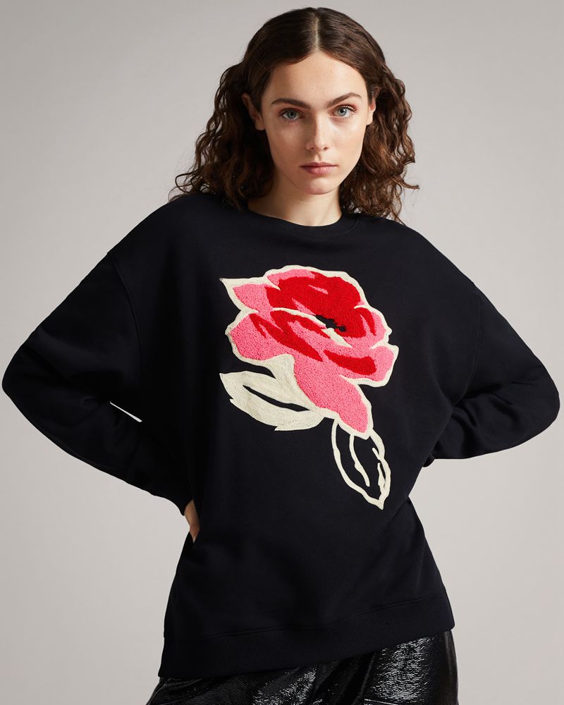 Ted Baker Floesa Flower Sweat Blast Dam Svarta | KXS-659810