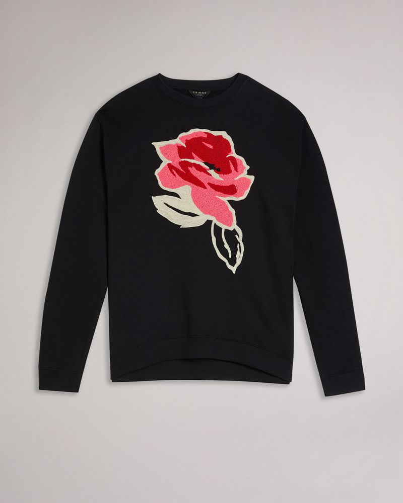 Ted Baker Floesa Flower Sweat Blast Dam Svarta | KXS-659810