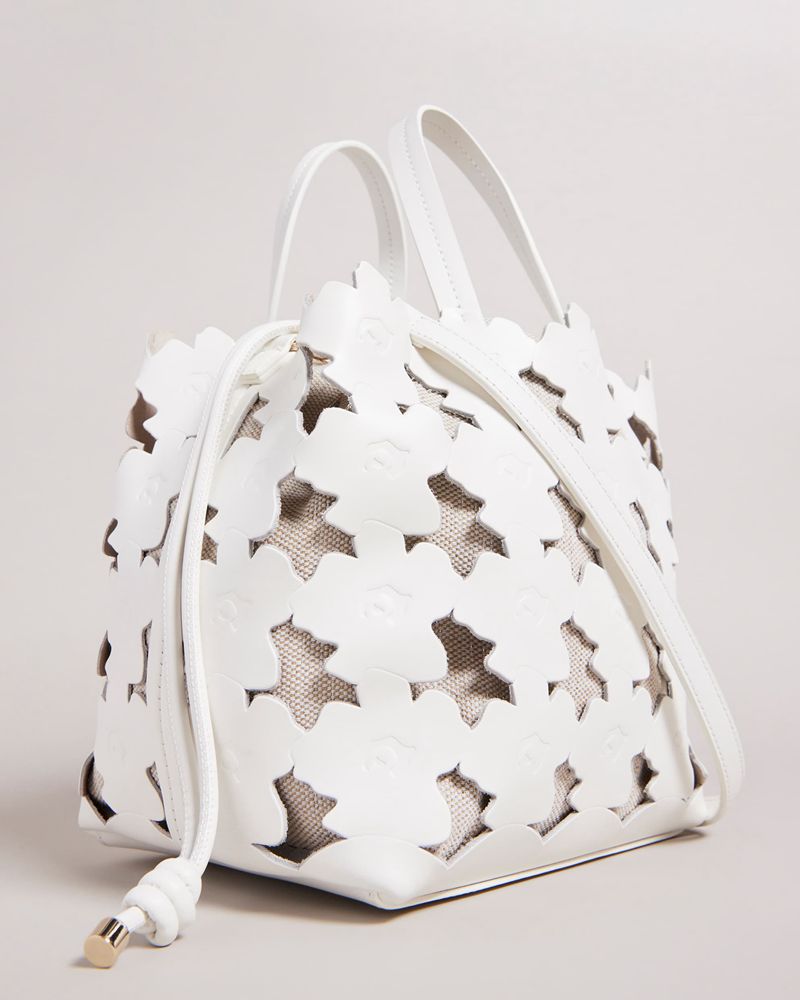 Ted Baker Florean Flower Laser Cut Detail Tote Crossbody Väska Dam Vita | EVK-453690