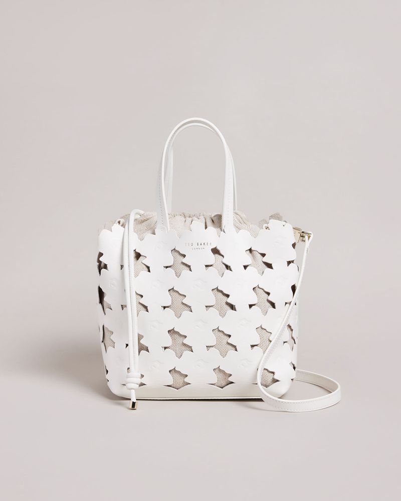 Ted Baker Florean Flower Laser Cut Detail Tote Crossbody Väska Dam Vita | EVK-453690