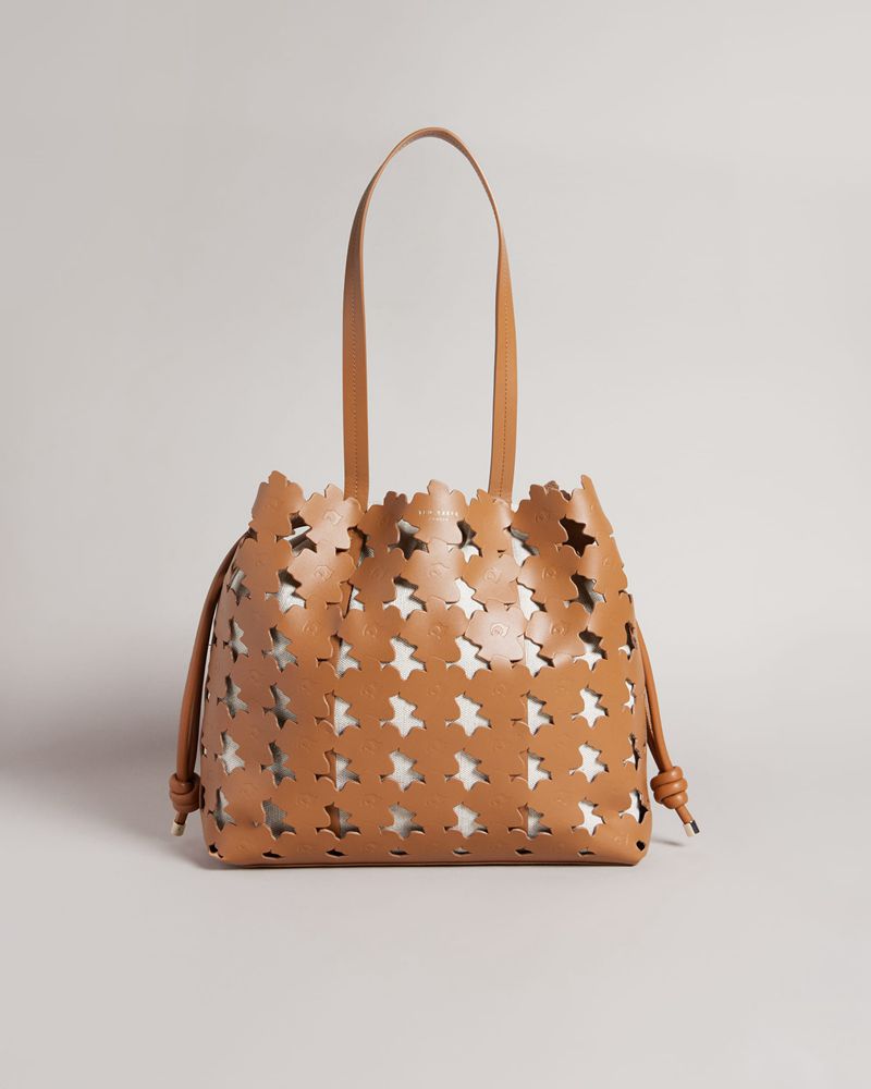 Ted Baker Floriya Flower Laser Cut Detail Large Tote Väska Dam Bruna | AUX-259670