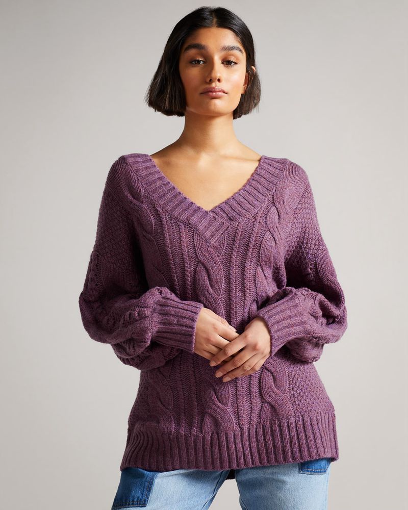 Ted Baker Gaiaa Cable Bobble Knit Stickat Dam Lila | LHB-039645