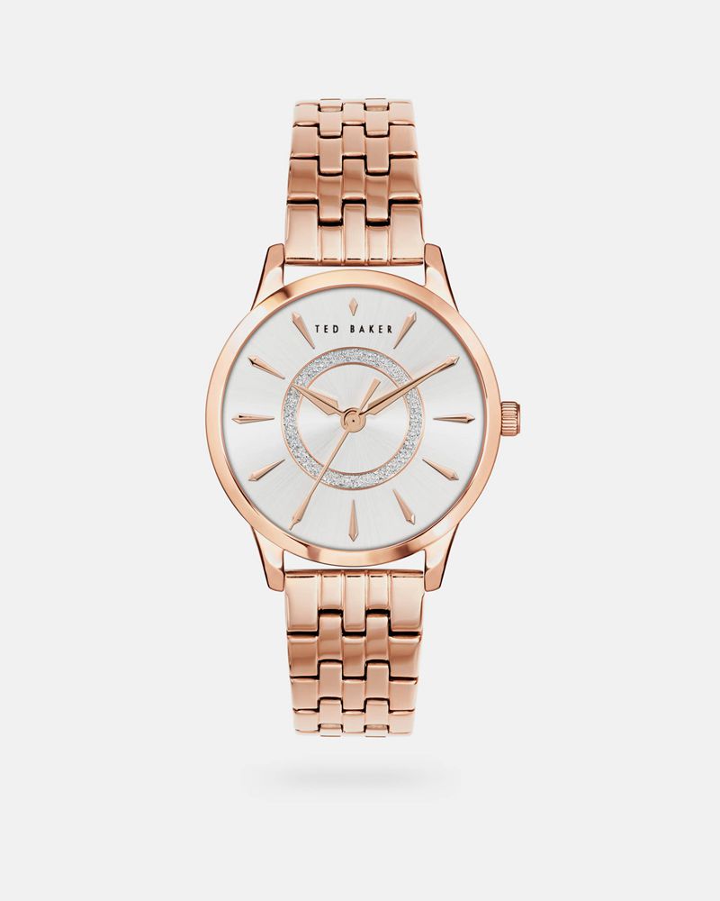 Ted Baker Glitzi Glitter Dial Link Rem Klocka Dam Rosegold | DBI-285694