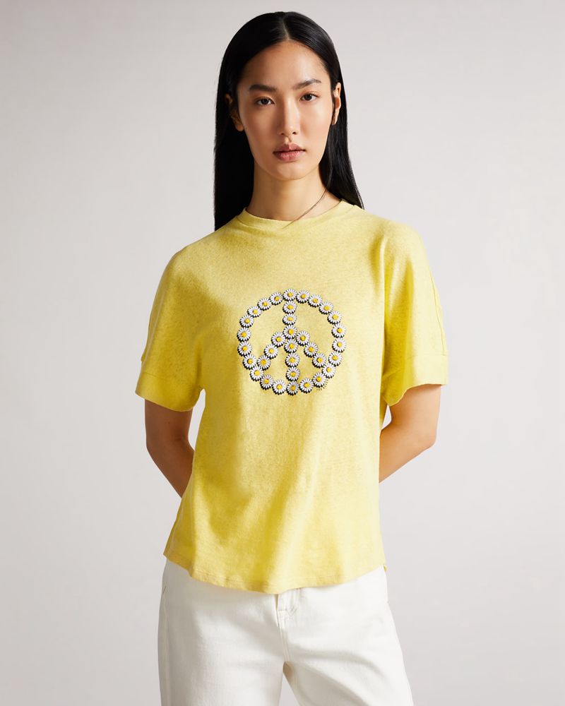 Ted Baker Heljaa Daisy Peace Graphic Tee Blast Dam Gula | ZCG-923781