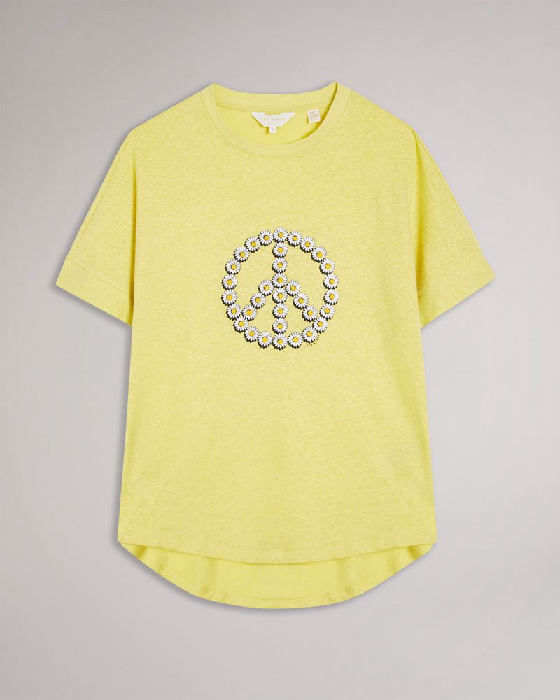 Ted Baker Heljaa Daisy Peace Graphic Tee Blast Dam Gula | ZCG-923781