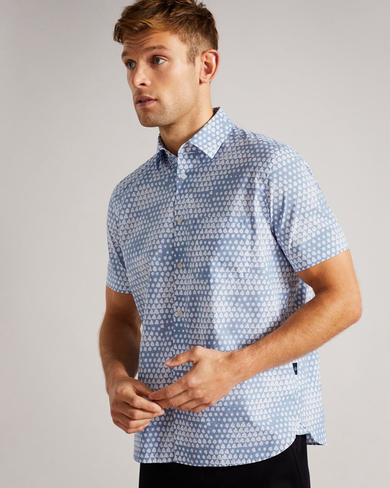 Ted Baker Hunno Ss Geo Tile Print Skjorta Herr Blå | MYS-615374