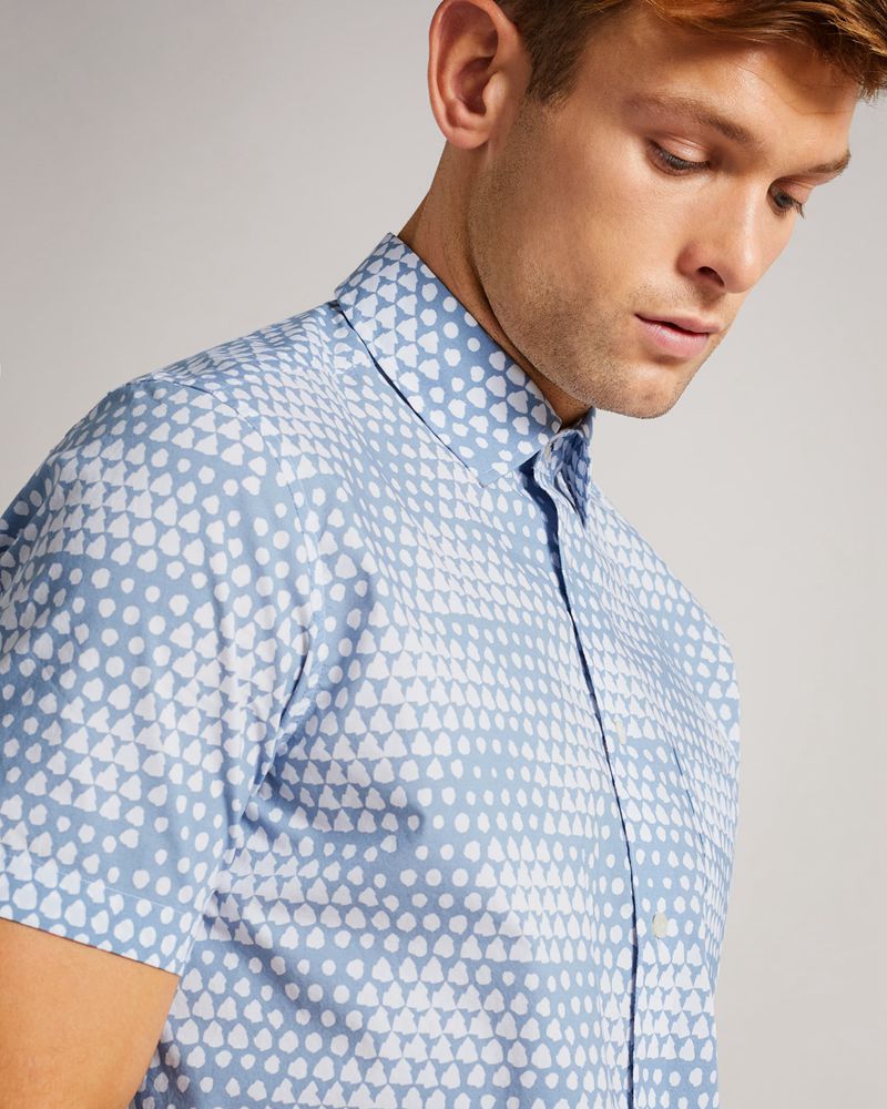 Ted Baker Hunno Ss Geo Tile Print Skjorta Herr Blå | MYS-615374