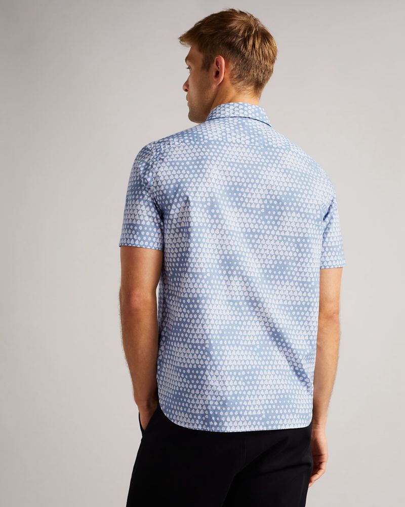 Ted Baker Hunno Ss Geo Tile Print Skjorta Herr Blå | MYS-615374