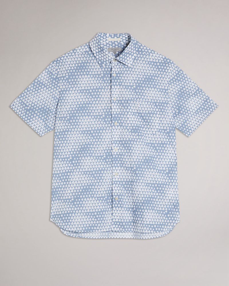 Ted Baker Hunno Ss Geo Tile Print Skjorta Herr Blå | MYS-615374