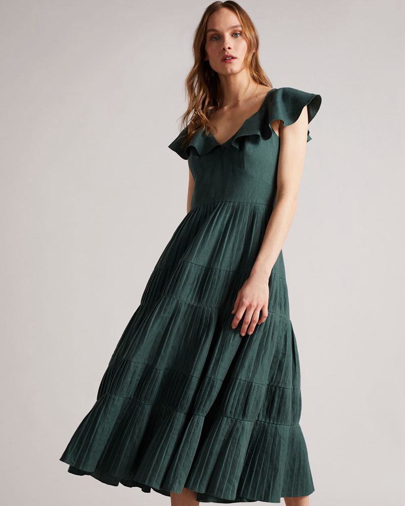 Ted Baker Iveth Exaggerated Ruffle Midi Klänning Dam Teal | NZM-198453