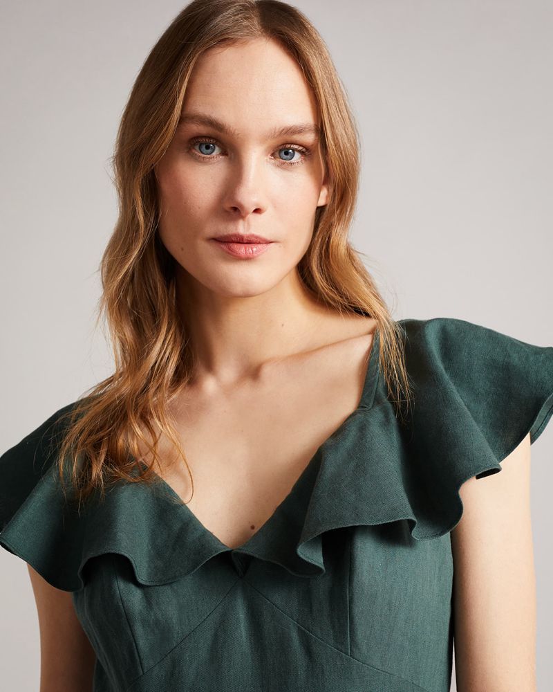 Ted Baker Iveth Exaggerated Ruffle Midi Klänning Dam Teal | NZM-198453