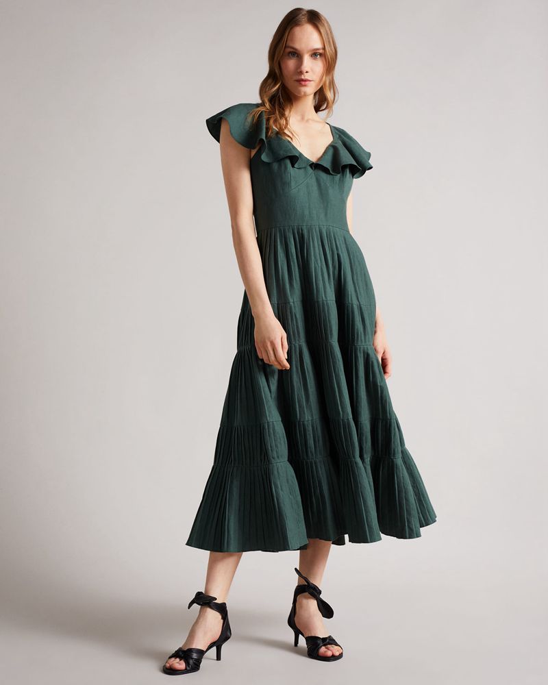 Ted Baker Iveth Exaggerated Ruffle Midi Klänning Dam Teal | NZM-198453